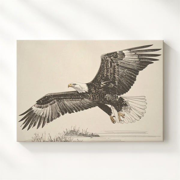 Soaring Eagle Line Art Canvas – Minimalist Ink Patriotic Wall Art - Gifitto