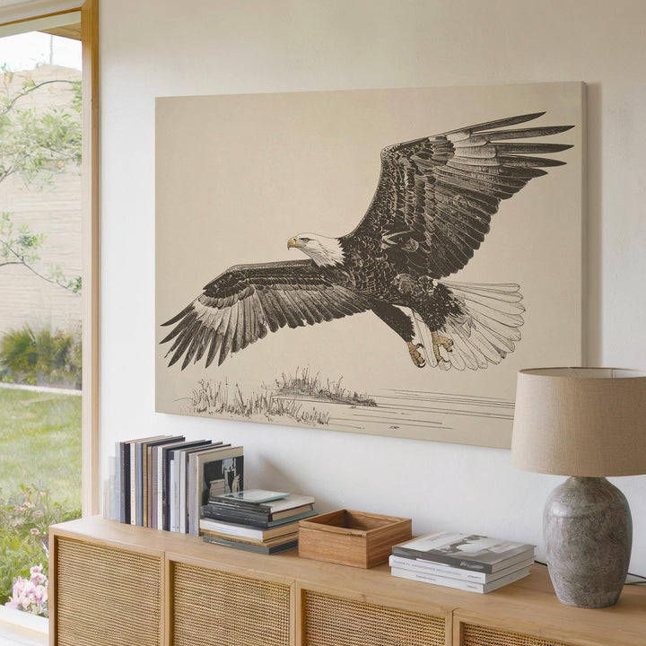 Soaring Eagle Line Art Canvas – Minimalist Ink Patriotic Wall Art - Gifitto