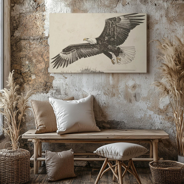 Soaring Eagle Line Art Canvas – Minimalist Ink Patriotic Wall Art - Gifitto