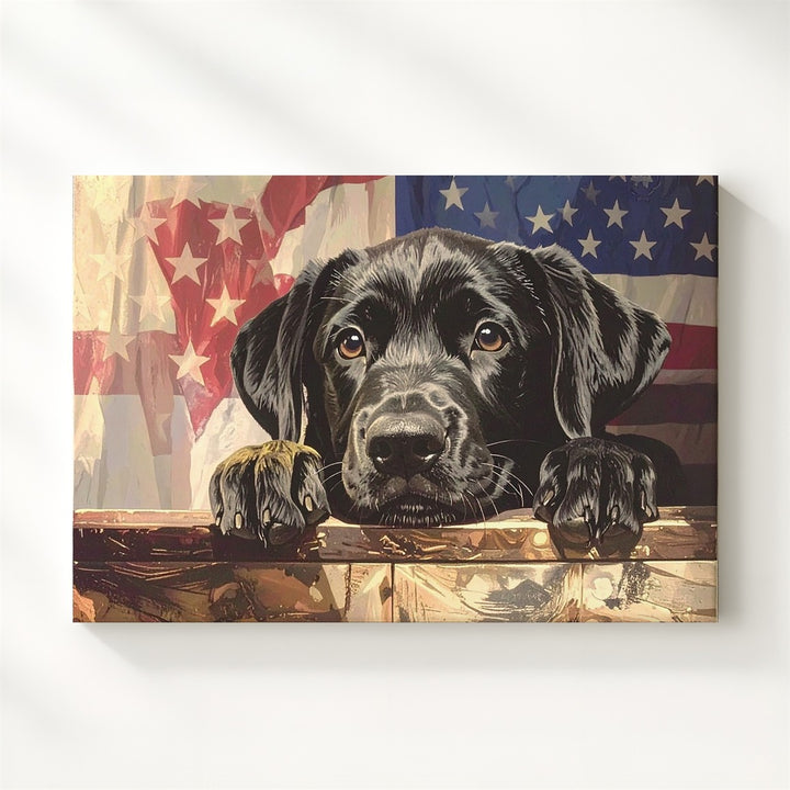 Loyal Pup & Sepia Flag Canvas – Vintage Patriotic Labrador Wall Art - Gifitto