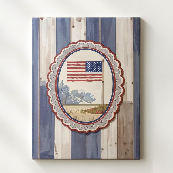 Striped Patriotic Frame Canvas – Classic American Flag Wall Art - Gifitto