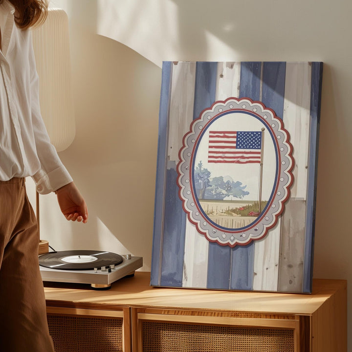 Striped Patriotic Frame Canvas – Classic American Flag Wall Art - Gifitto