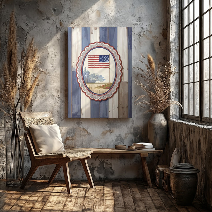 Striped Patriotic Frame Canvas – Classic American Flag Wall Art - Gifitto