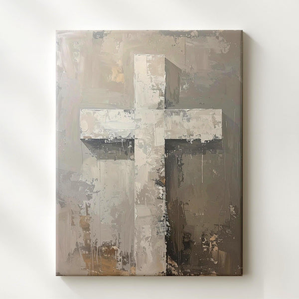 Abstract Textured Cross Canvas – Minimalist Christian Wall Art of Strength, Faith, and Sacred Simplicity - Gifitto
