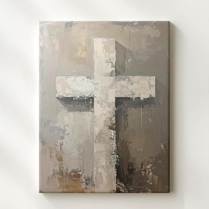 Abstract Textured Cross Canvas – Minimalist Christian Wall Art of Strength, Faith, and Sacred Simplicity - Gifitto
