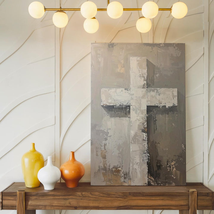 Abstract Textured Cross Canvas – Minimalist Christian Wall Art of Strength, Faith, and Sacred Simplicity - Gifitto
