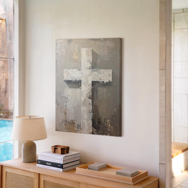 Abstract Textured Cross Canvas – Minimalist Christian Wall Art of Strength, Faith, and Sacred Simplicity - Gifitto