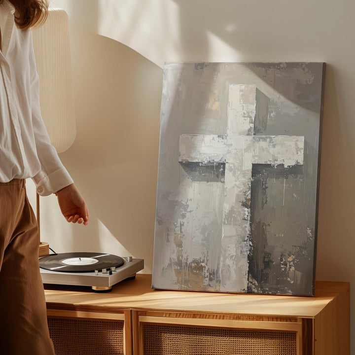 Abstract Textured Cross Canvas – Minimalist Christian Wall Art of Strength, Faith, and Sacred Simplicity - Gifitto