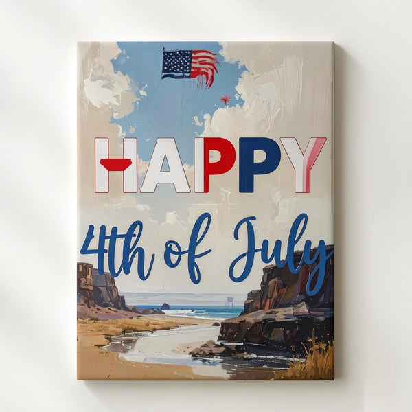 HAPPY 4th of July Canvas – Bold Patriotic Typography Wall Art - Gifitto