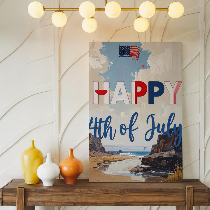 HAPPY 4th of July Canvas – Bold Patriotic Typography Wall Art - Gifitto