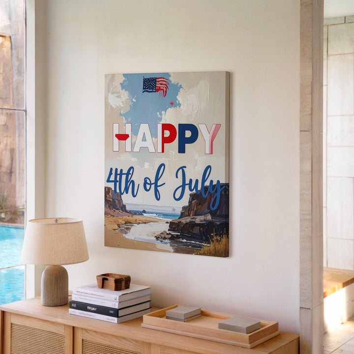 HAPPY 4th of July Canvas – Bold Patriotic Typography Wall Art - Gifitto