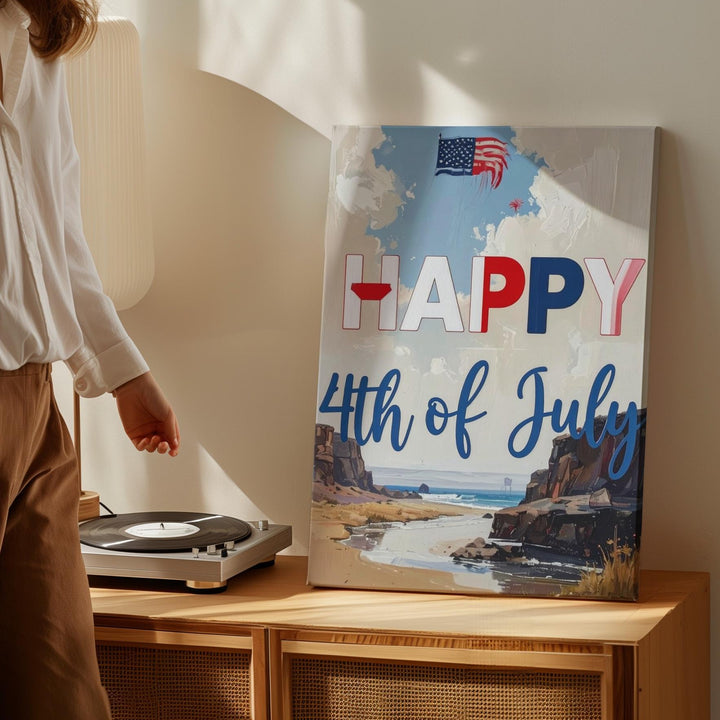 HAPPY 4th of July Canvas – Bold Patriotic Typography Wall Art - Gifitto
