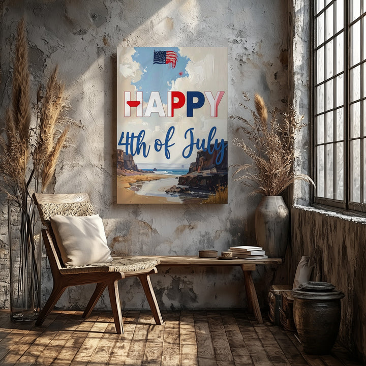 HAPPY 4th of July Canvas – Bold Patriotic Typography Wall Art - Gifitto
