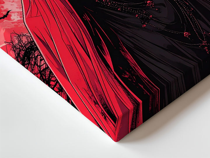Veiled Woman Gothic Canvas – Surreal Red Moon & Bats Art - Gifitto