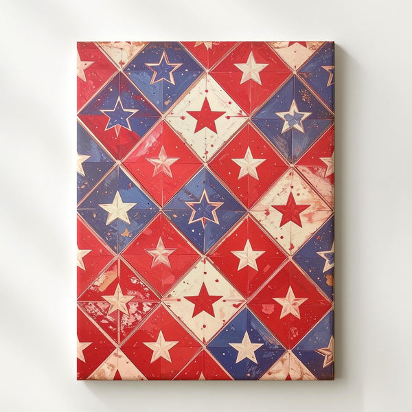 Rustic Star Grid Canvas – Vintage Americana Diamond Pattern Wall Art - Gifitto