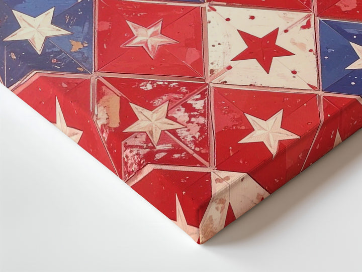 Rustic Star Grid Canvas – Vintage Americana Diamond Pattern Wall Art - Gifitto