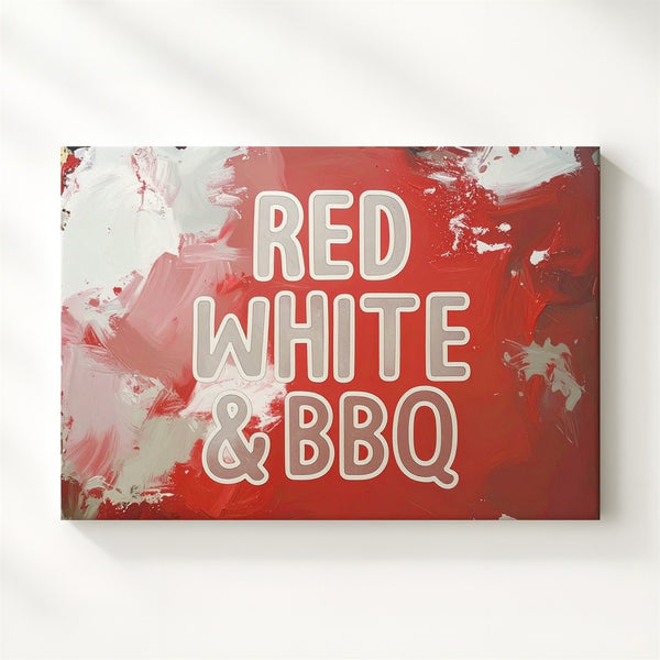 RED WHITE & BBQ Canvas – Minimalist Patriotic Summer Grill Wall Art - Gifitto