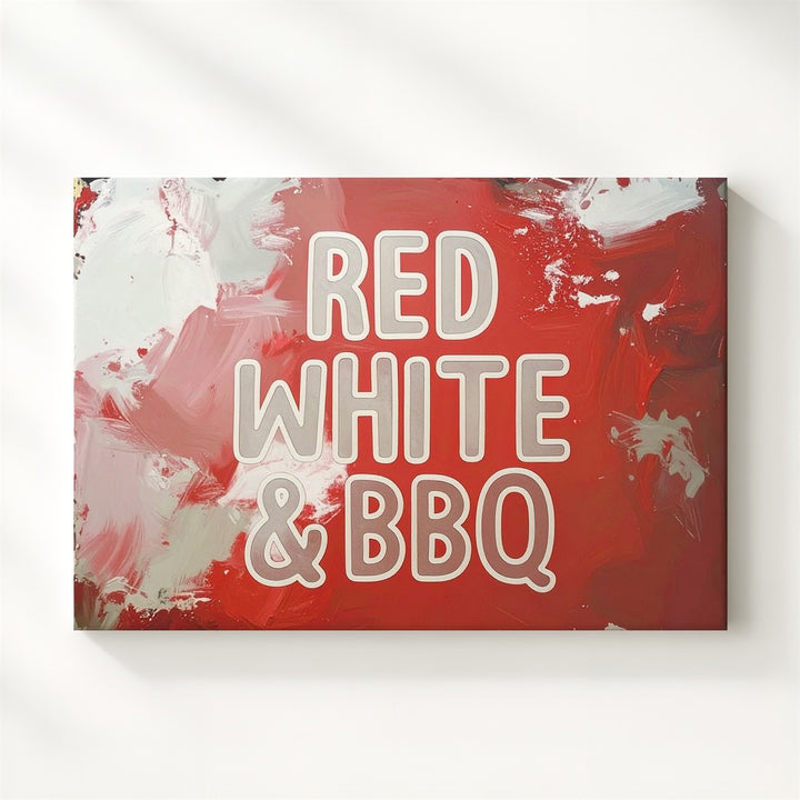 RED WHITE & BBQ Canvas – Minimalist Patriotic Summer Grill Wall Art - Gifitto