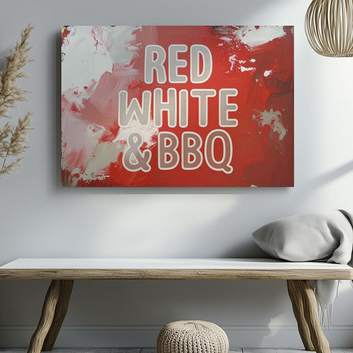 RED WHITE & BBQ Canvas – Minimalist Patriotic Summer Grill Wall Art - Gifitto