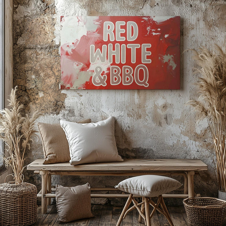 RED WHITE & BBQ Canvas – Minimalist Patriotic Summer Grill Wall Art - Gifitto