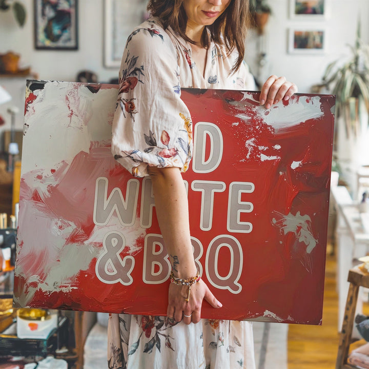 RED WHITE & BBQ Canvas – Minimalist Patriotic Summer Grill Wall Art - Gifitto