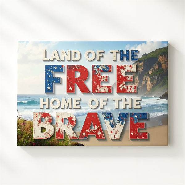 Land of the Free Canvas – Vintage Distressed Patriotic Typography Wall Art - Gifitto
