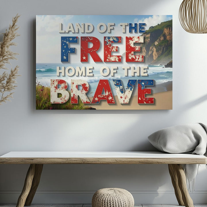 Land of the Free Canvas – Vintage Distressed Patriotic Typography Wall Art - Gifitto