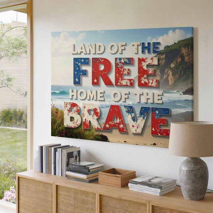 Land of the Free Canvas – Vintage Distressed Patriotic Typography Wall Art - Gifitto