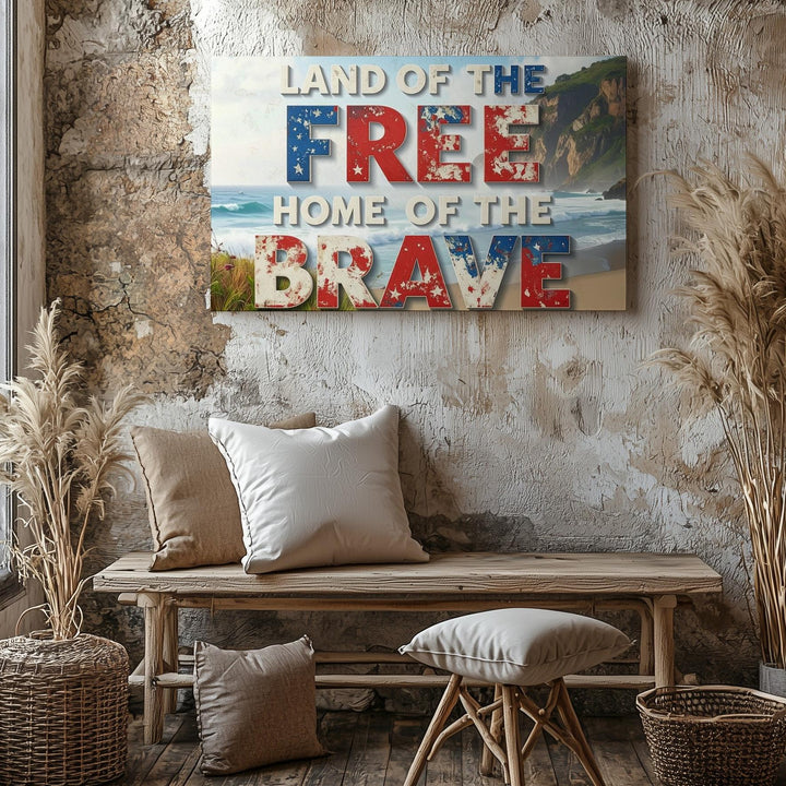 Land of the Free Canvas – Vintage Distressed Patriotic Typography Wall Art - Gifitto