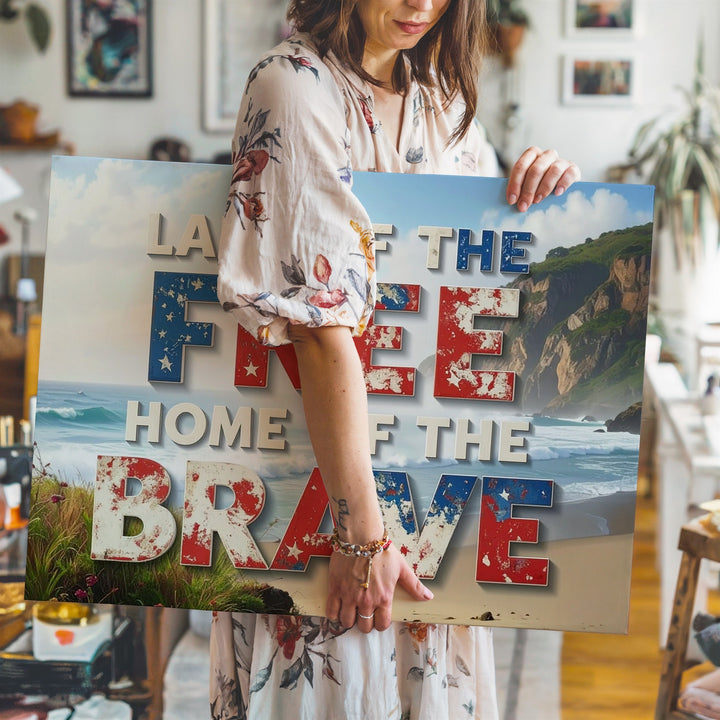 Land of the Free Canvas – Vintage Distressed Patriotic Typography Wall Art - Gifitto