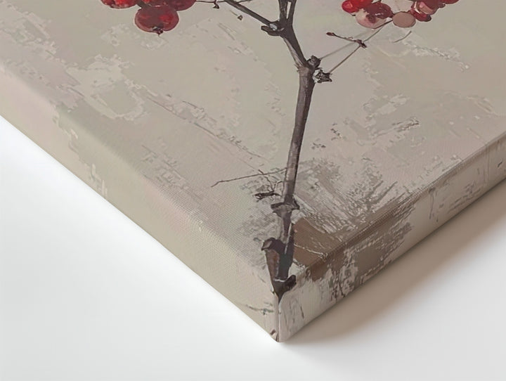 Minimalist Red Berry Branch Canvas – Elegant Winter Botanical Art - Gifitto