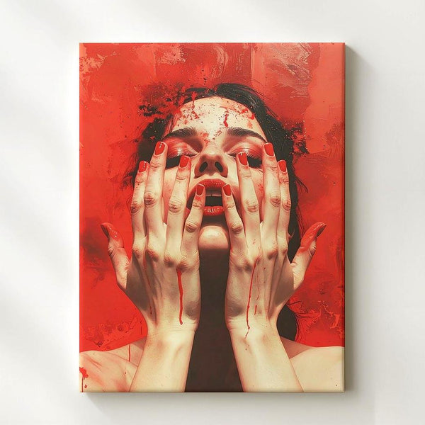 Crimson Scream Canvas – Abstract Horror Art of Hands, Face & Red Immersion - Gifitto