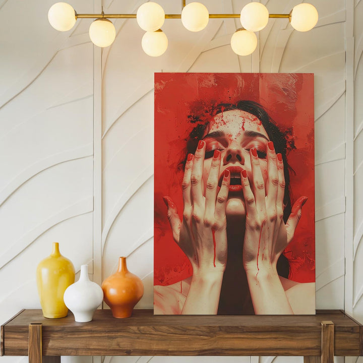 Crimson Scream Canvas – Abstract Horror Art of Hands, Face & Red Immersion - Gifitto