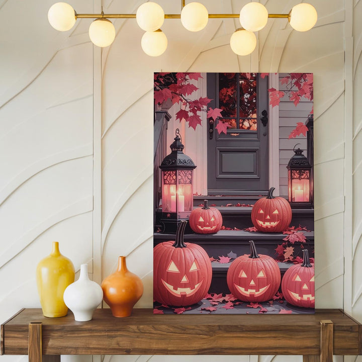 Pastel Glow Jack-o’-Lantern Canvas – Vibrant Fall Porch Art - Gifitto