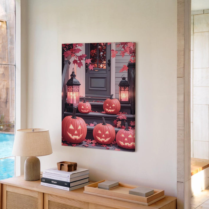 Pastel Glow Jack-o’-Lantern Canvas – Vibrant Fall Porch Art - Gifitto