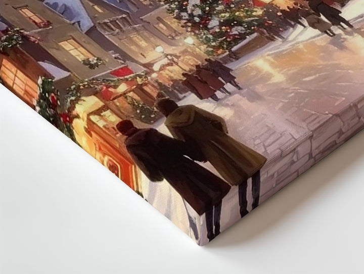 Twilight Christmas Village Canvas – Romantic European Holiday Market Art - Gifitto