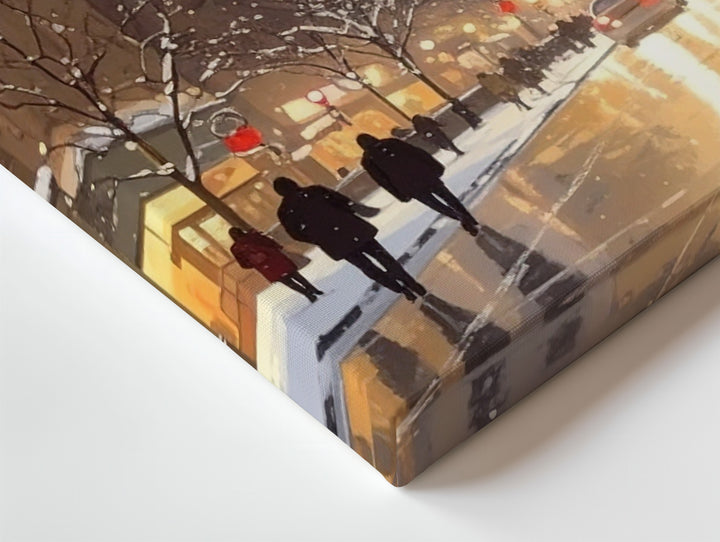 Golden City Glow – Holiday Night Street Canvas with Winter Nostalgia - Gifitto