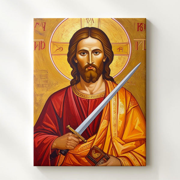 Byzantine Icon of Christ with Sword and Gospel – Christian Wall Art of Divine Justice and Sacred Authority - Gifitto