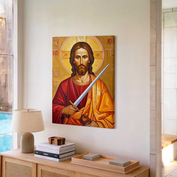 Byzantine Icon of Christ with Sword and Gospel – Christian Wall Art of Divine Justice and Sacred Authority - Gifitto
