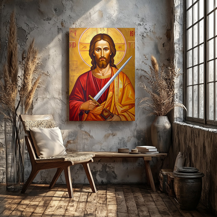 Byzantine Icon of Christ with Sword and Gospel – Christian Wall Art of Divine Justice and Sacred Authority - Gifitto