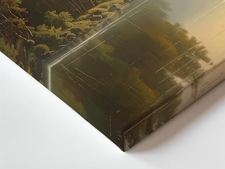Tranquil River Reflection Canvas – Serene Forest & Misty Hills Landscape - Gifitto