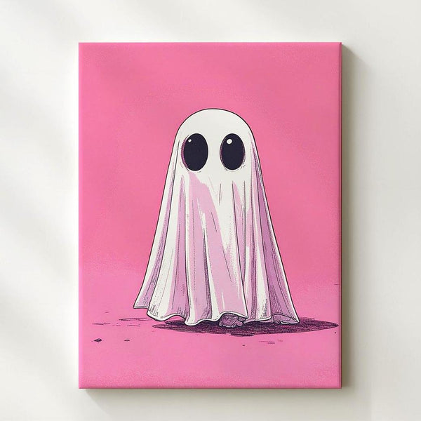 Retro Cartoon Ghost Canvas – Bold Pink Halloween Wall Art - Gifitto