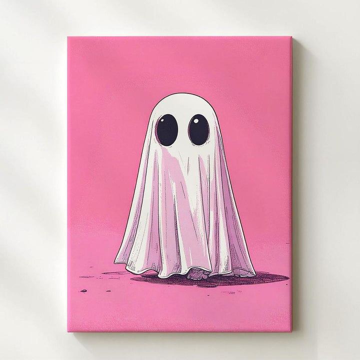 Retro Cartoon Ghost Canvas – Bold Pink Halloween Wall Art - Gifitto