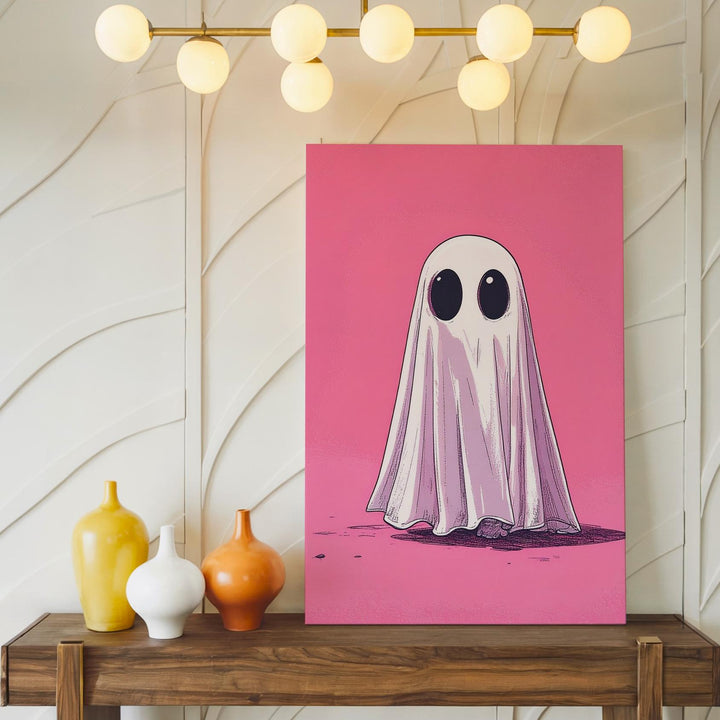 Retro Cartoon Ghost Canvas – Bold Pink Halloween Wall Art - Gifitto
