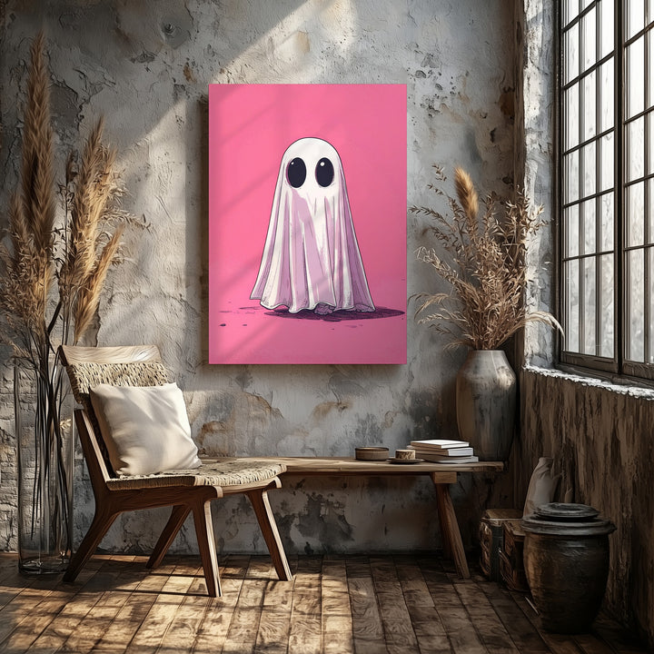 Retro Cartoon Ghost Canvas – Bold Pink Halloween Wall Art - Gifitto