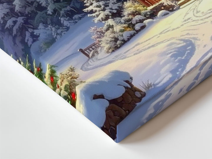 Festive Christmas Cottage Canvas – Cozy Holiday Home with Glowing Lights - Gifitto