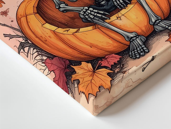 Skeleton Child in Pumpkin Canvas – Whimsical Halloween Nursery Art - Gifitto