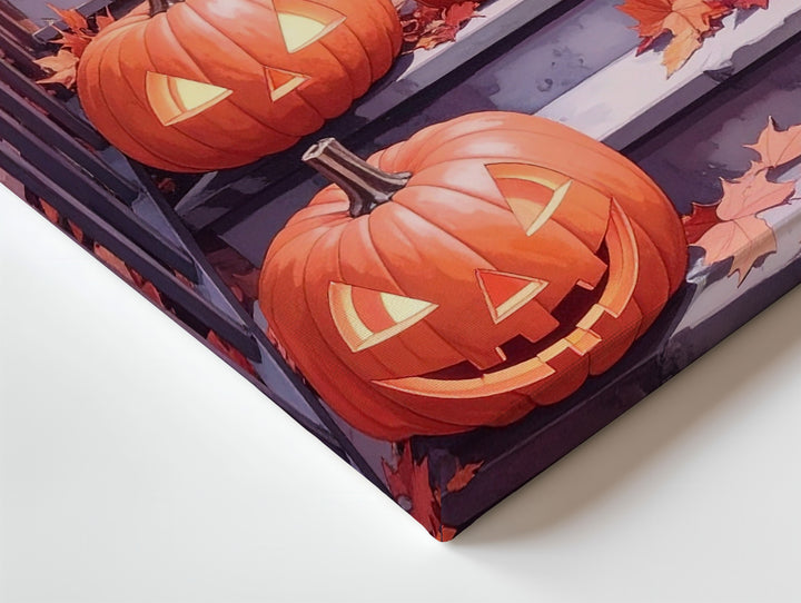 Cozy Halloween Porch Canvas – Glowing Lanterns & Pumpkin Decor Art - Gifitto