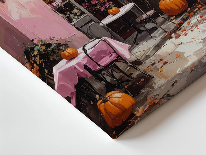 Charming Pink Café Canvas – Whimsical Halloween Village Art - Gifitto