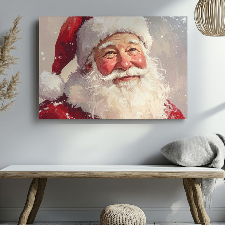 Cheerful Santa Portrait Canvas – Warm Holiday Smile with Twinkling Eyes - Gifitto